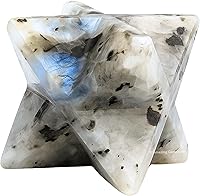 Vista 2 de Amazing Gemstone Cristal de Merkaba de piedra lunar arcoíris, estrella metafísica de Merkaba de 1 pulgada para meditación, cristal de tetraedro
