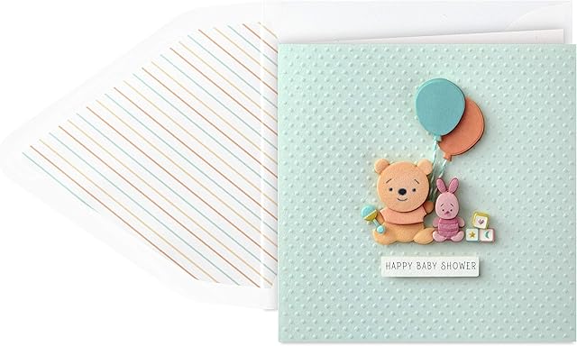 Hallmark Signature Disney Baby Shower Card for New Parents (Winnie the Pooh and Piglet) Welcome New Baby, Congratulations