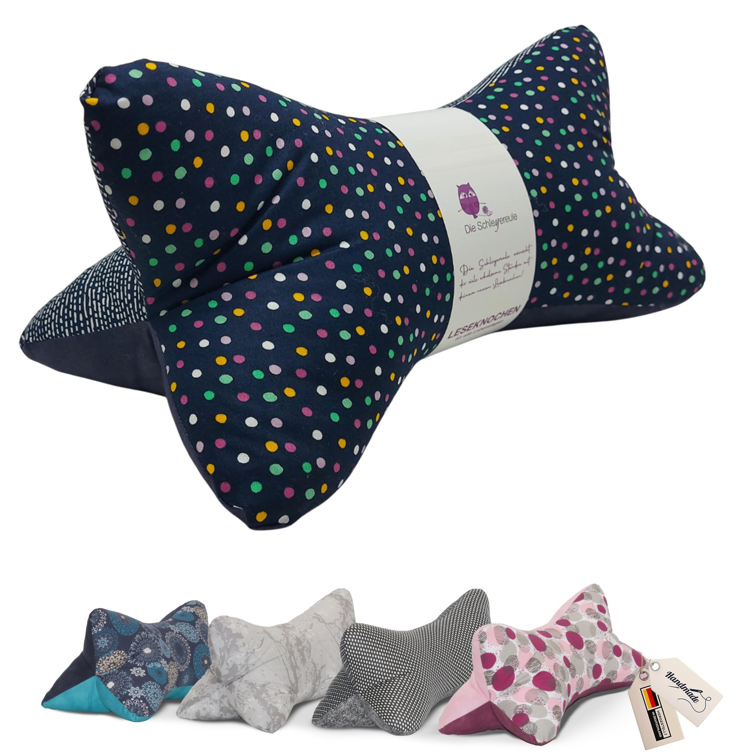 Leseknochen ausgefallen Nackenkissen Handmade in Deutschland, waschbar und individuell, als Nackenrolle und Lesekissen nutzbar (Konfetti)