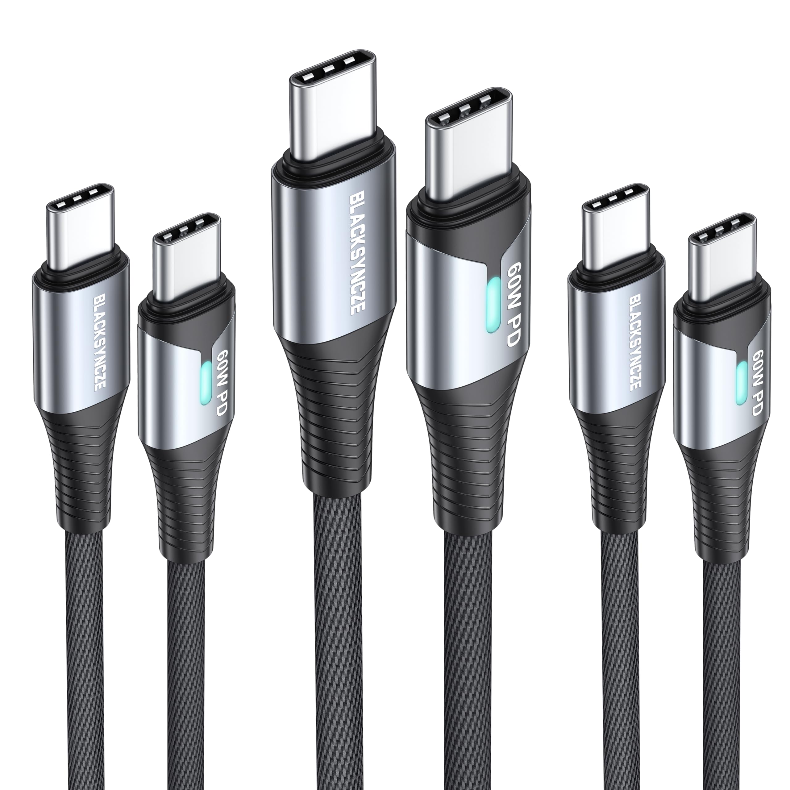 BLACKSYNCZE Cavo USB C USB C [3Pezzi, 0.5M+2M+2M], 60W PD Cavo USB Type-C Ricarica Rapida Cavo Type C to Type C per 15 Pro Max, 15 Pro, 15, Macbook Air, Pad Pro, Samsung Galaxy, Huawei, Google Pixel