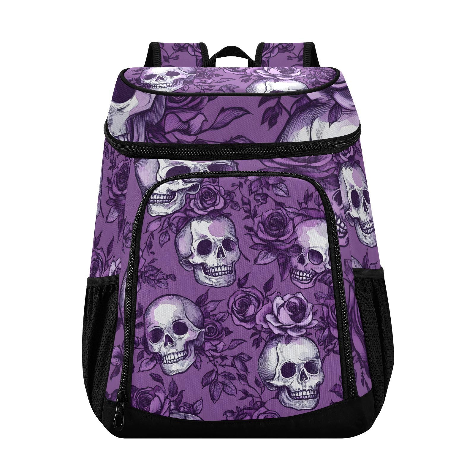 Purple Rose Skull Skeleton Cooler Backpack Cooler Insulated Leak Proof Lunch Backpack 36 Cans Waterproof Soft for Men Women Picnic Hiking Camping Beach