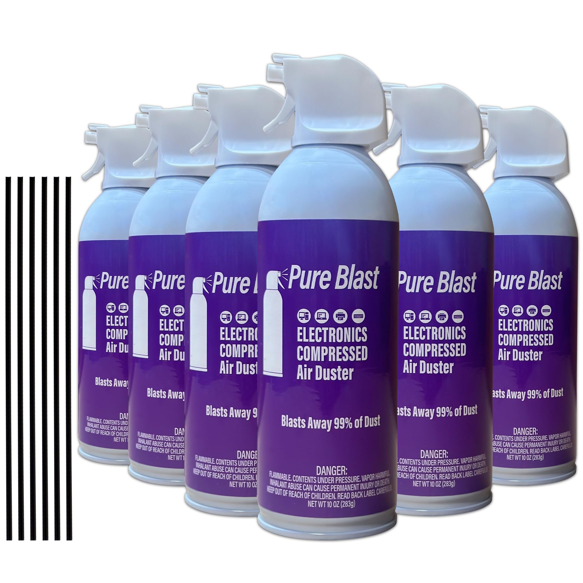 Pure Blast 10oz Compressed Air Duster Can - 6 Pack for Powerful Electronics Cleaning