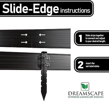 Dreamscape SlideEdge Aluminum Landscape Edging - 15 Strips, 7'10ft Each (117.5ft Total), Black Paint - Professional Quality Landscaping Border, Metal Divider for Lawn, Garden, Flowerbed