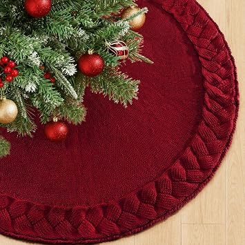 48 Inch Christmas Tree Skirt,Cable Knit Tree Skirt for 7.5FT Tree
