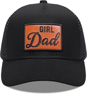 Mens Baseball Trucker hat, Leather Patch Adjustable Girl Father Daddy Baseball hat, Gift for dad Cap Trucker hat