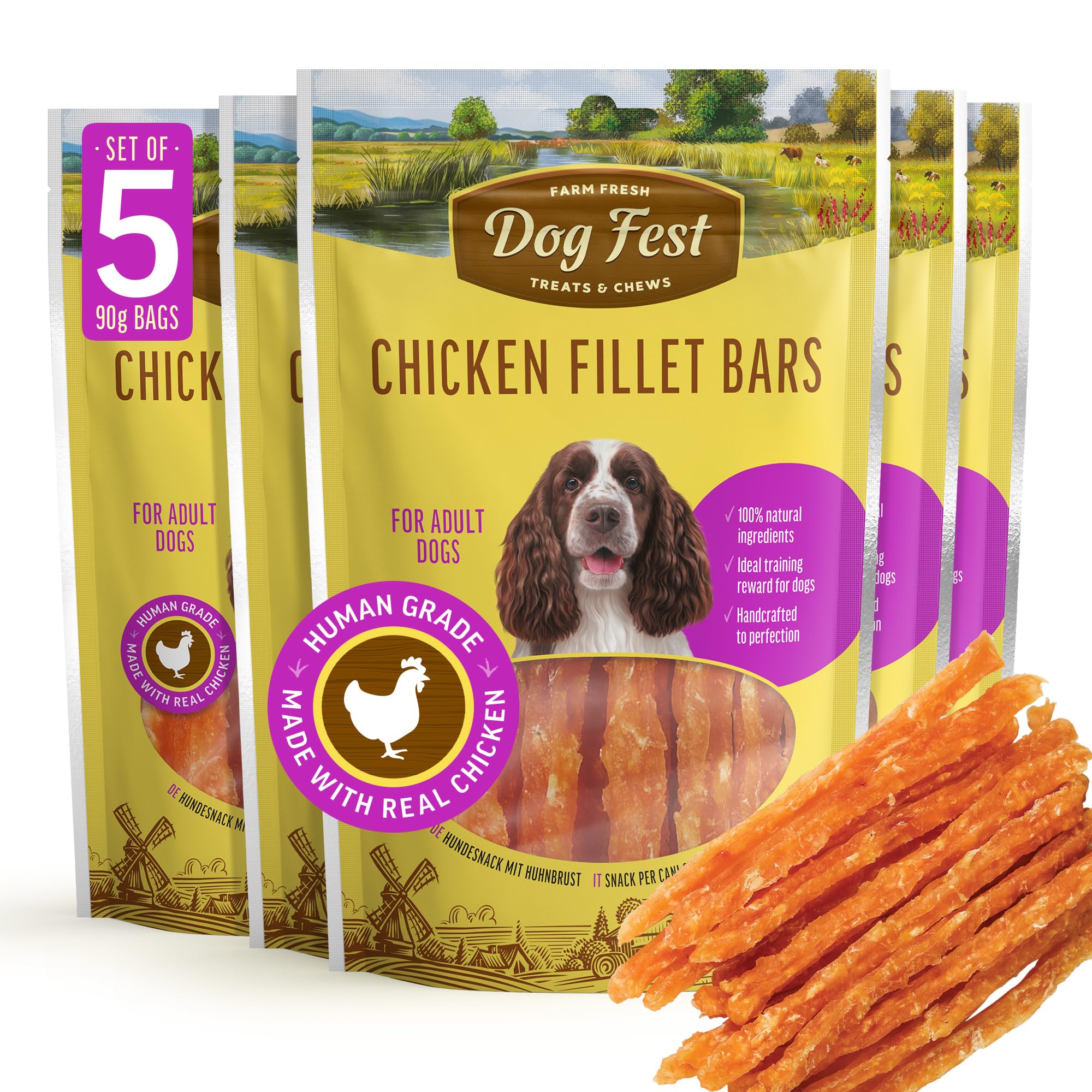 Dog Fest Premium Chicken Fillet Bars, High Meat Content Natural Dog Treats for Medium & Large Dogs