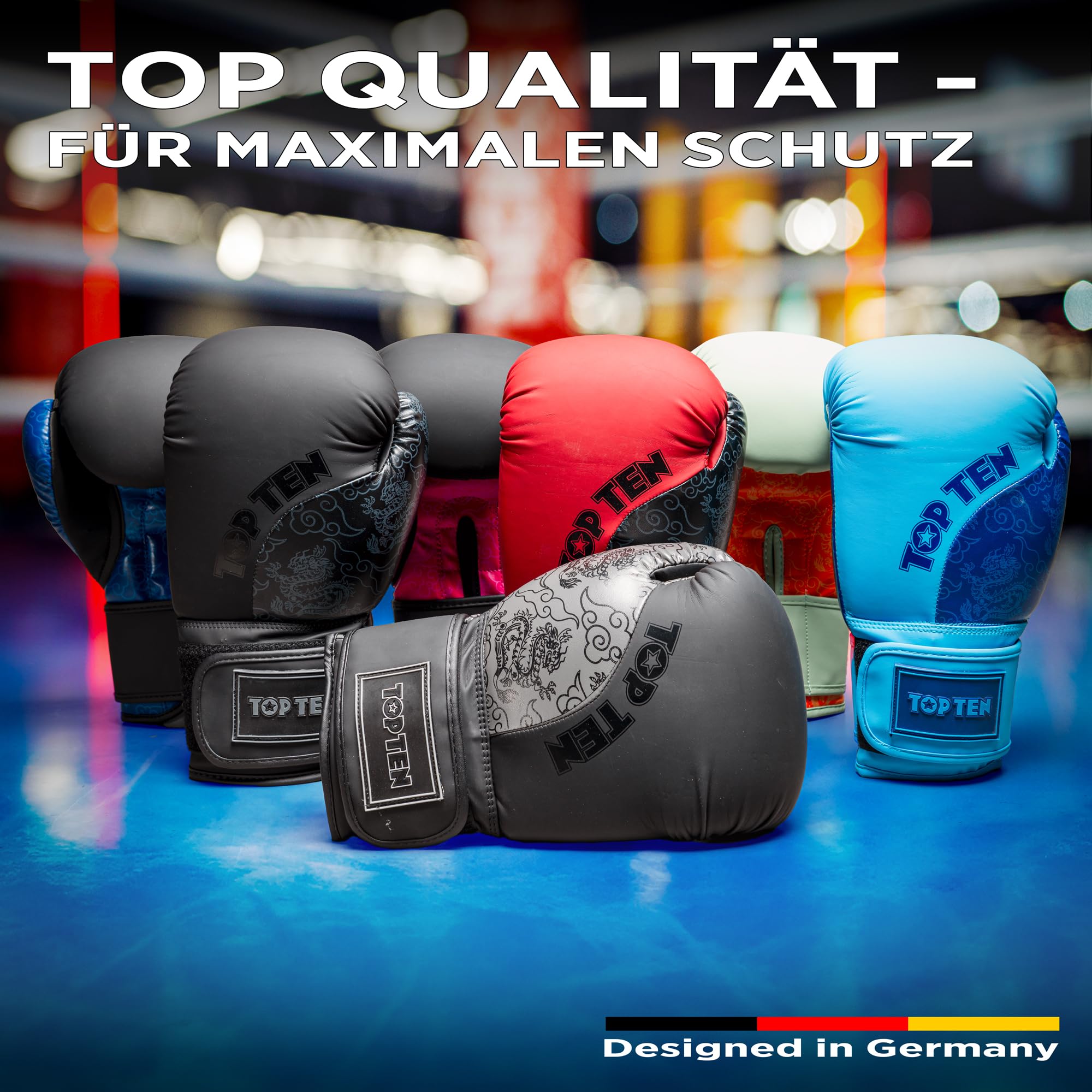 TOP TEN Boxhandschuhe Männer & Frauen Dragon – Hochwertige Box-Handschuhe für Training & Sparring, MLP-Mehrschichtpolsterung & Daumenschutz, strapazierfähiges Kunstleder, 10oz, 12oz, 14oz, 16 oz