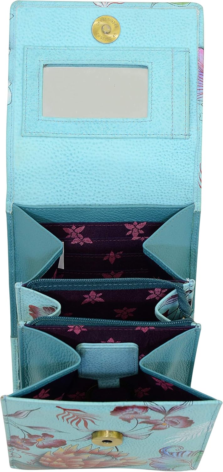 Anuschka Women's Original Hand-Painted Genuine Leather Triple Compartment Crossbody Organizer - Jardin Bleu