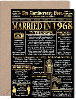 Stuff4 Gold 57th Anniversary Card for Women Men - Golden Newspaper Married in 1968 - Happy 57 Year Wedding Anniversary Card for Partner Husband Wife Companion, 5x7 Inch Anniversaries Greeting Cards