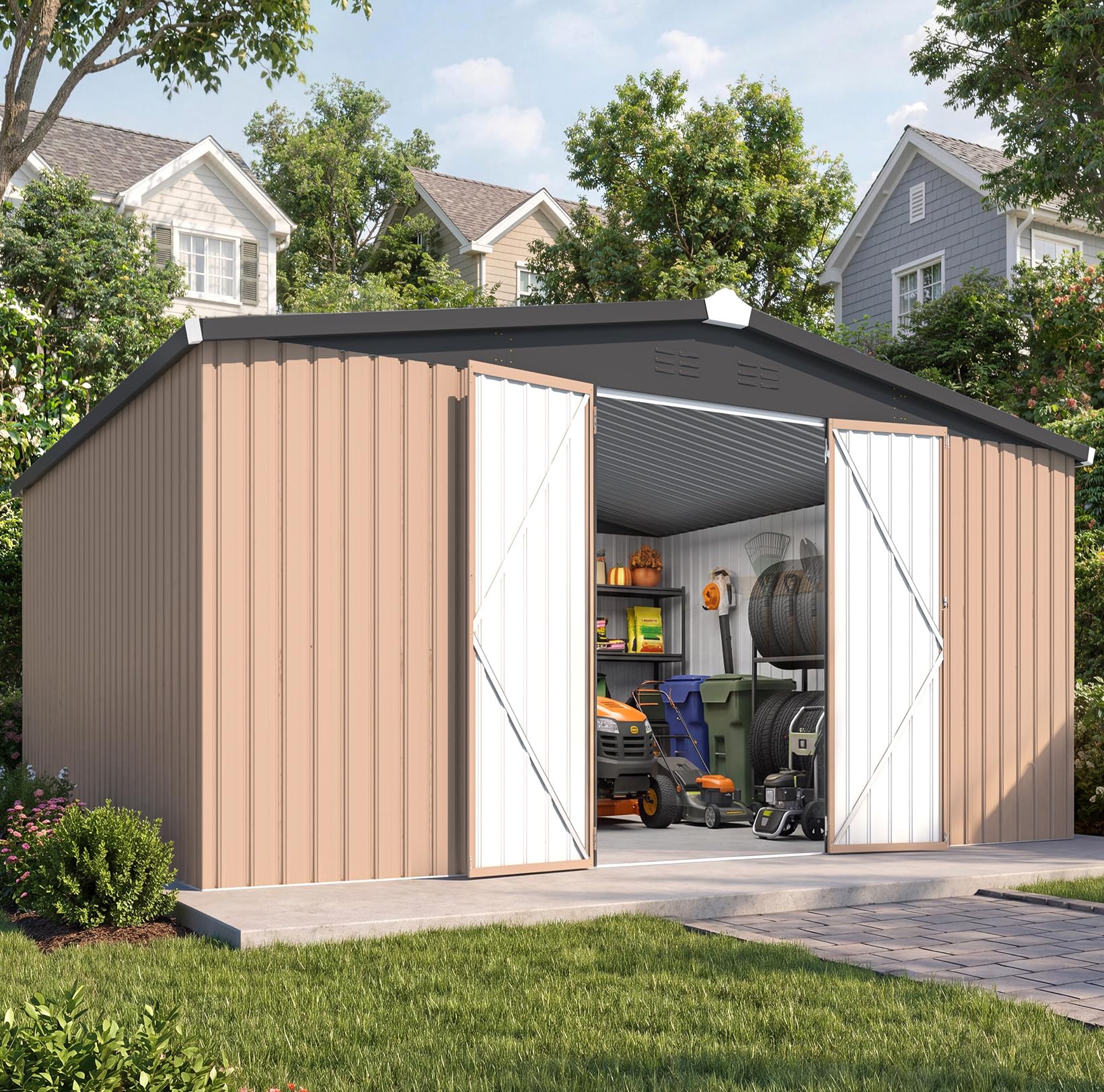 Amazon.com : AECOJOY 12' x 14' Large Metal Outdoor Storage Shed