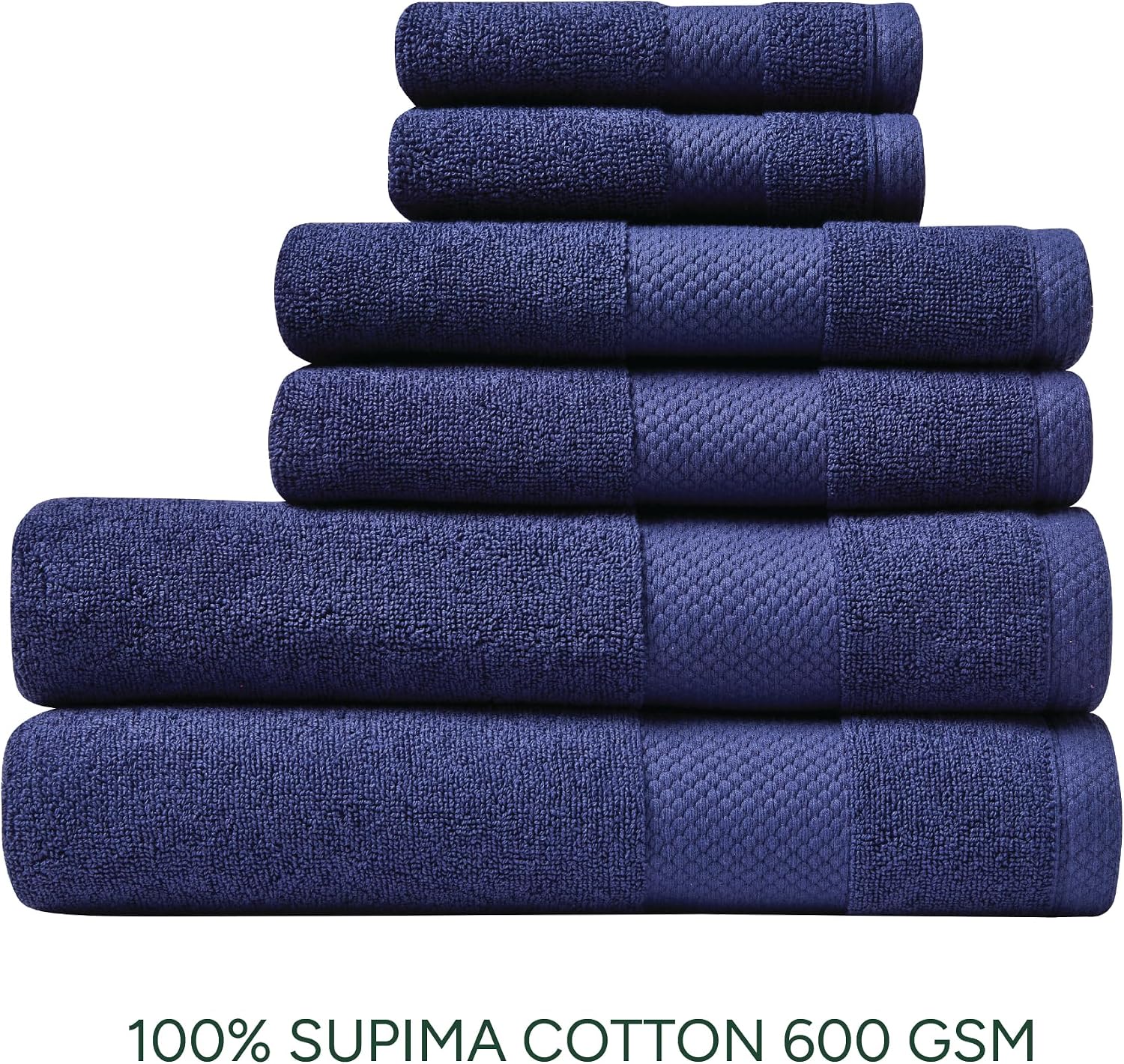 Lacoste Heritage Supima Cotton 6-Piece Towel Set, 2 Bath Towels, 2 Hand Towels, 2 Washcloths, Navy – Highly Absorbent & Quick Drying, Bathroom Essential, Machine Washable