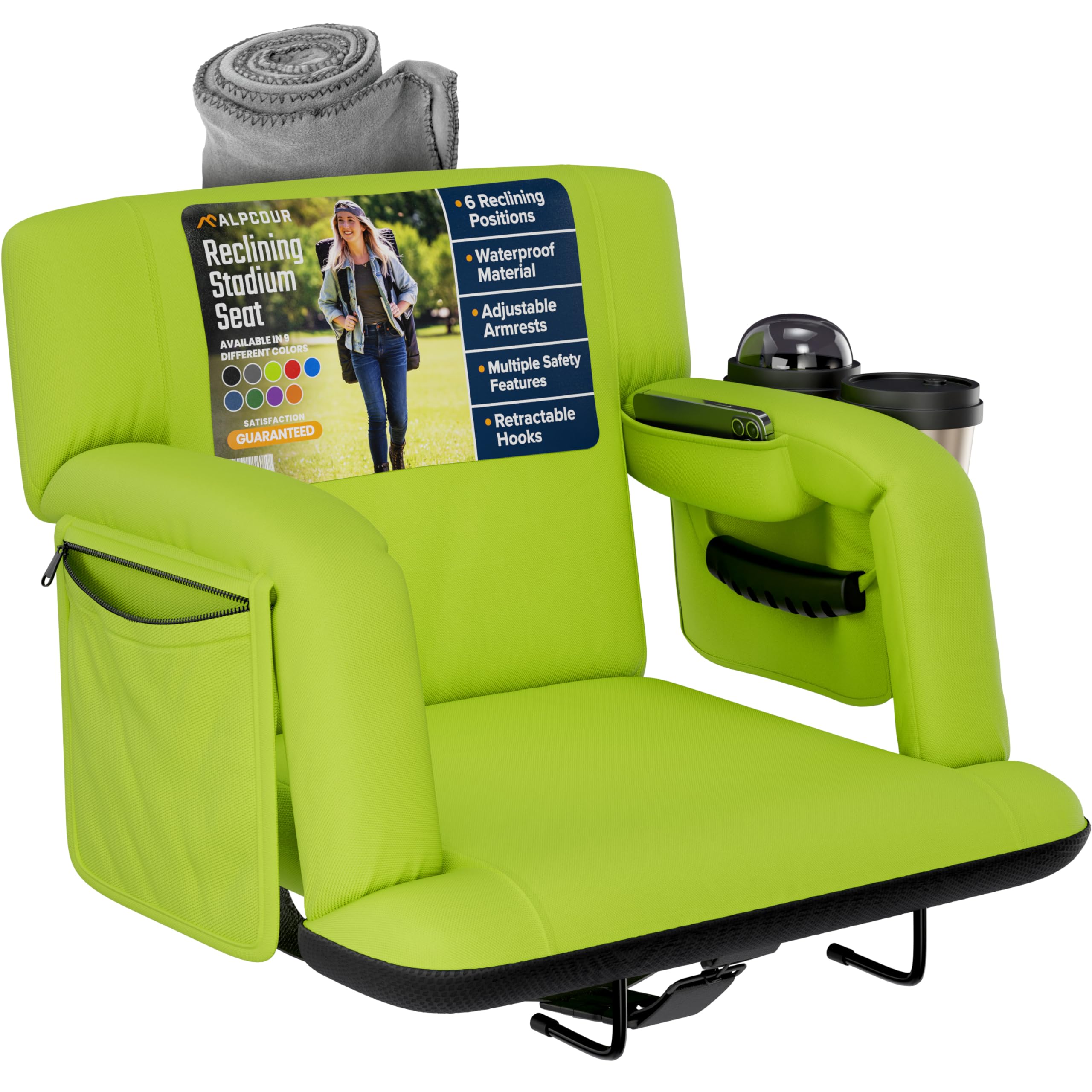Reclining Stadium Seats for Bleachers with Back Support – Wide Bleacher Chair Cushion, Armrests, Large Pockets, and Multiple Safety Features – Best