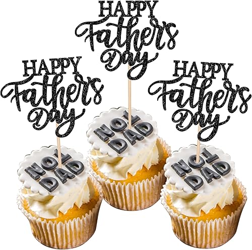 Rsstarxi 1 paquete de decoración de pastel con purpurina negra para el Día del Padre, con corona de sombrero para Día del Padre, cumpleaños, fiesta,