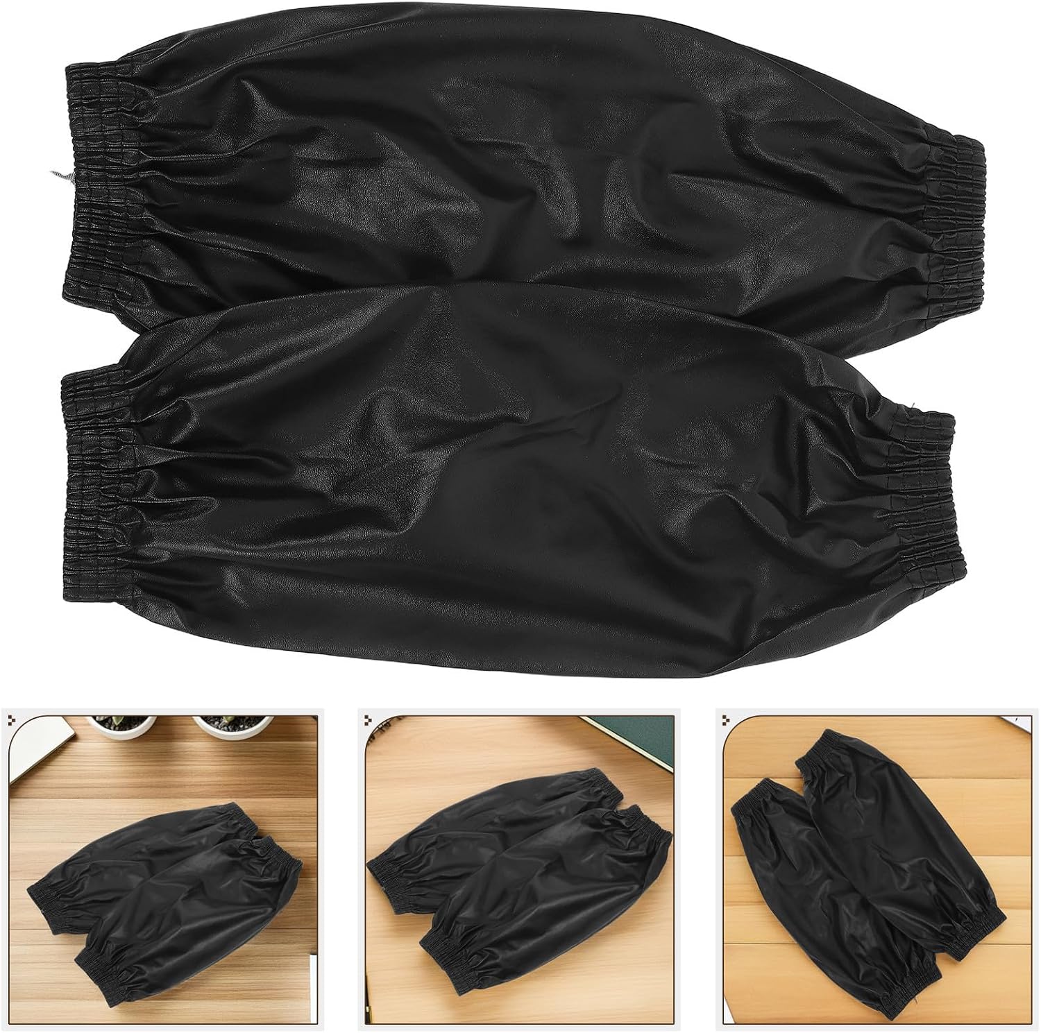 Waterproof Lightweight and Secure Faux Leather Arm Sleeves with Elastic Cuff Oversleeves Reusable Protective Forearm Sleeves for Kitchen and Gardening, Unisex