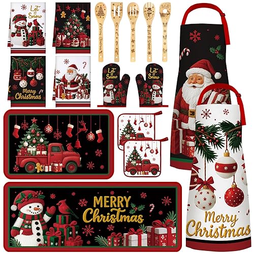 Bencailor 17 Pcs Christmas Kitchen Sets Snowman Kitchen Rug and