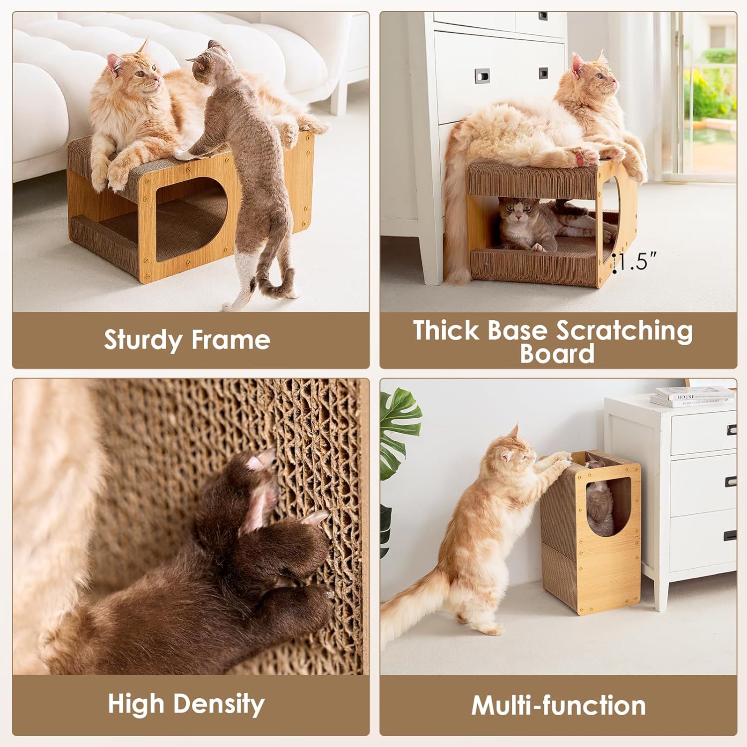 EHEYCIGA Cardboard Cat Scratcher House, 23-Inch Corrugated Cat Scratcher for Indoor Cats, Extra Large Scratching Board Pad, Brown