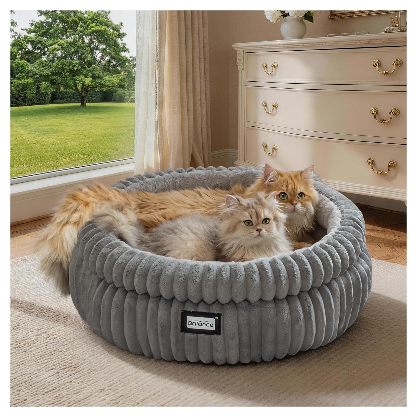 BALANCE Cat Bed Kitten Bed, Washable Round Cat Beds for Indoor Cats,Super Soft Plush Faux Fur Pet Bed for Puppy and Kitten with Anti-Slip Bottom