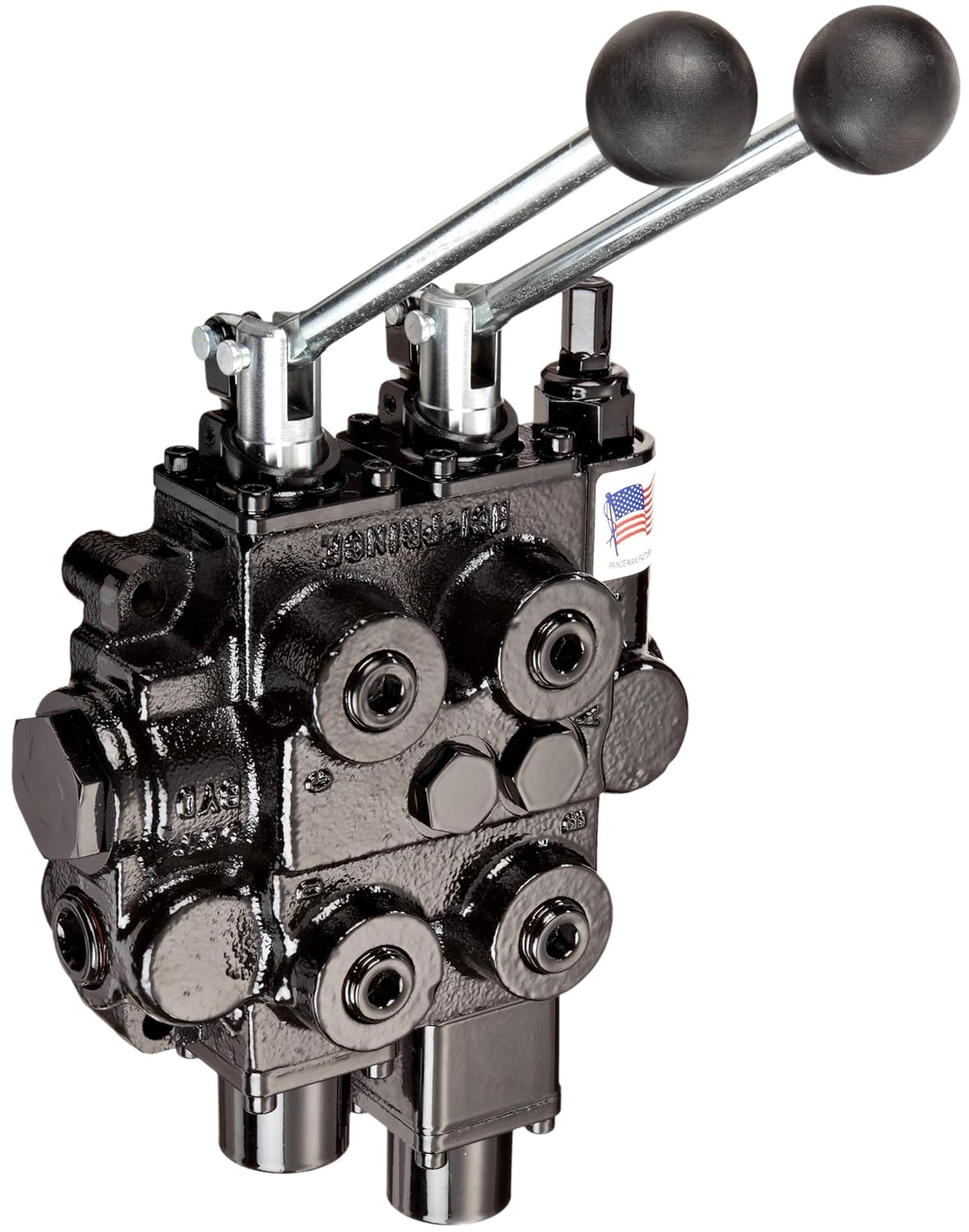 Prince RD522GCGA5A4B1 Directional Control Valve, Two Spool, 4 Way, 4 Position, Tandem Center, Float Spool, Cast Iron, 3000 psi, Lever Handle, 25 gpm, In/Out: 3/4" NPTF, Work 1/2" NPTF