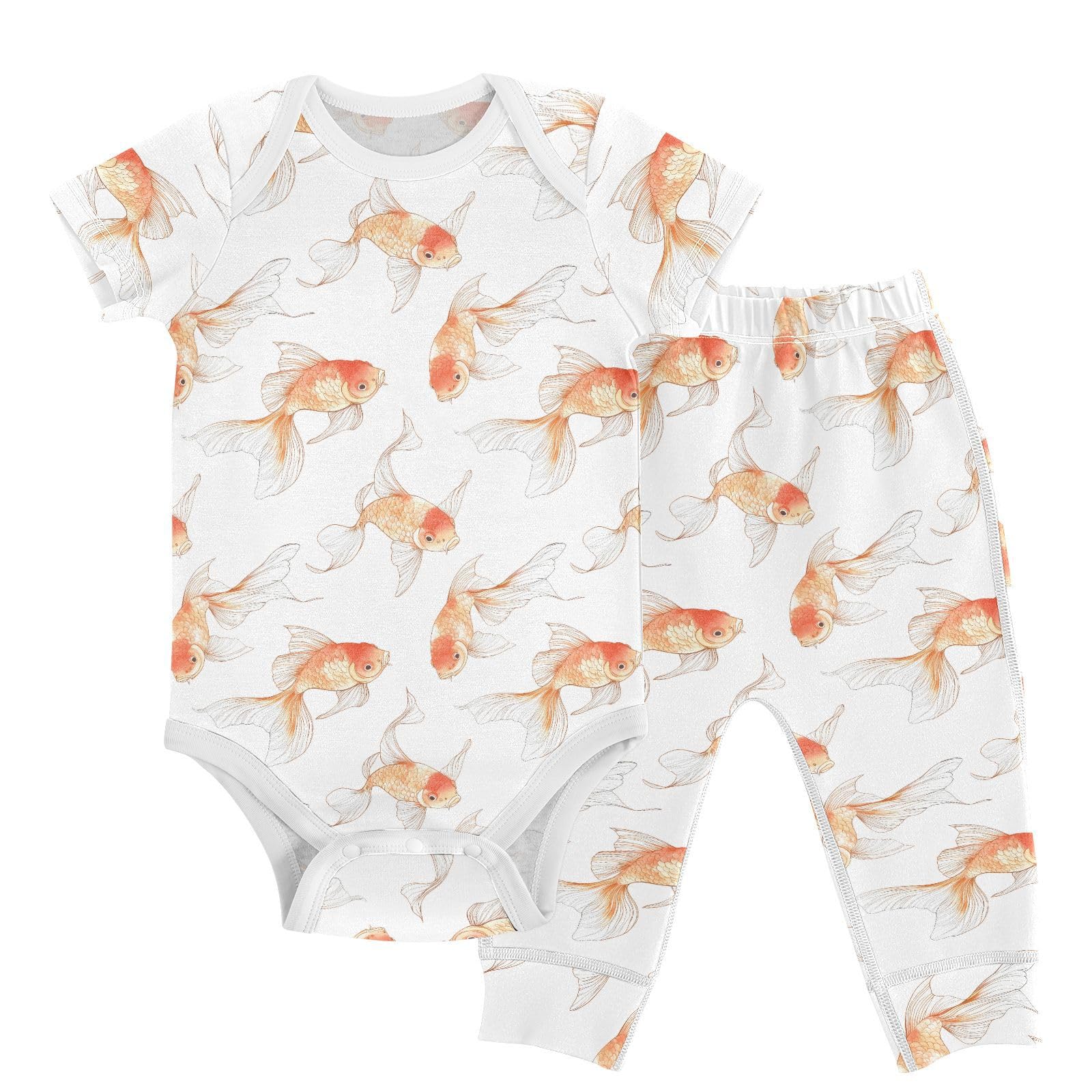 vvfelixl Light-colored Goldfish Baby Bodysuits Set,Baby Layette Sets Unisex Short Sleeve Babys Pants Sets 6-9M