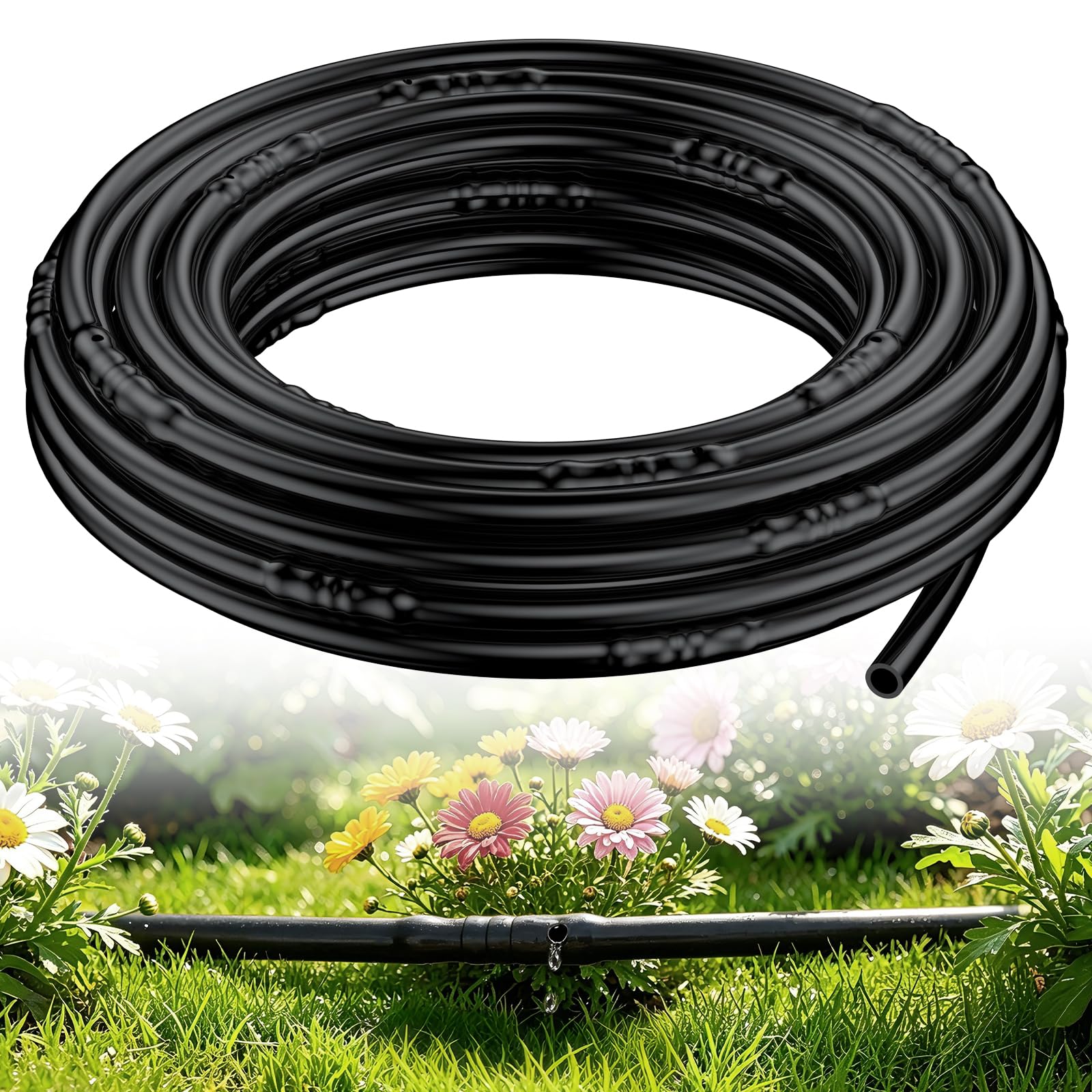 Pawfly 6.35 mm Irrigation Dripline Tubing (7.6 m Roll), Irrigation Dripline Tubing with 15 cm Emitter Spacing, Emitter Tubing Polyethylene Drip Line, Black Distribution Tubing Drip Irrigation Hose