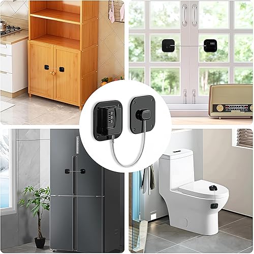 Miniatura 7 de Paquete de 2 cerraduras para refrigerador para niños, cerraduras de seguridad para niños, cerraduras de gabinete de seguridad para niños, armarios,