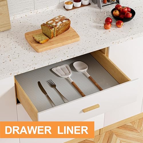 Miniatura 3 de Revestimientos de estantes para gabinetes de cocina Impermeables Forro de cajón de 10 pulgadas de ancho gris claro - 10 pulgadas × 33 pies Papel de