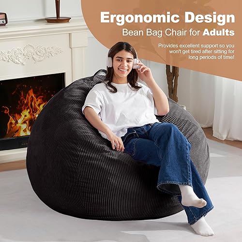 Miniatura 20 de Homguava Puf de 3.5 pies: puf de lágrima con relleno de espuma viscoelástica, sillas compactas de puf, sofá suave con funda de pana (gris)