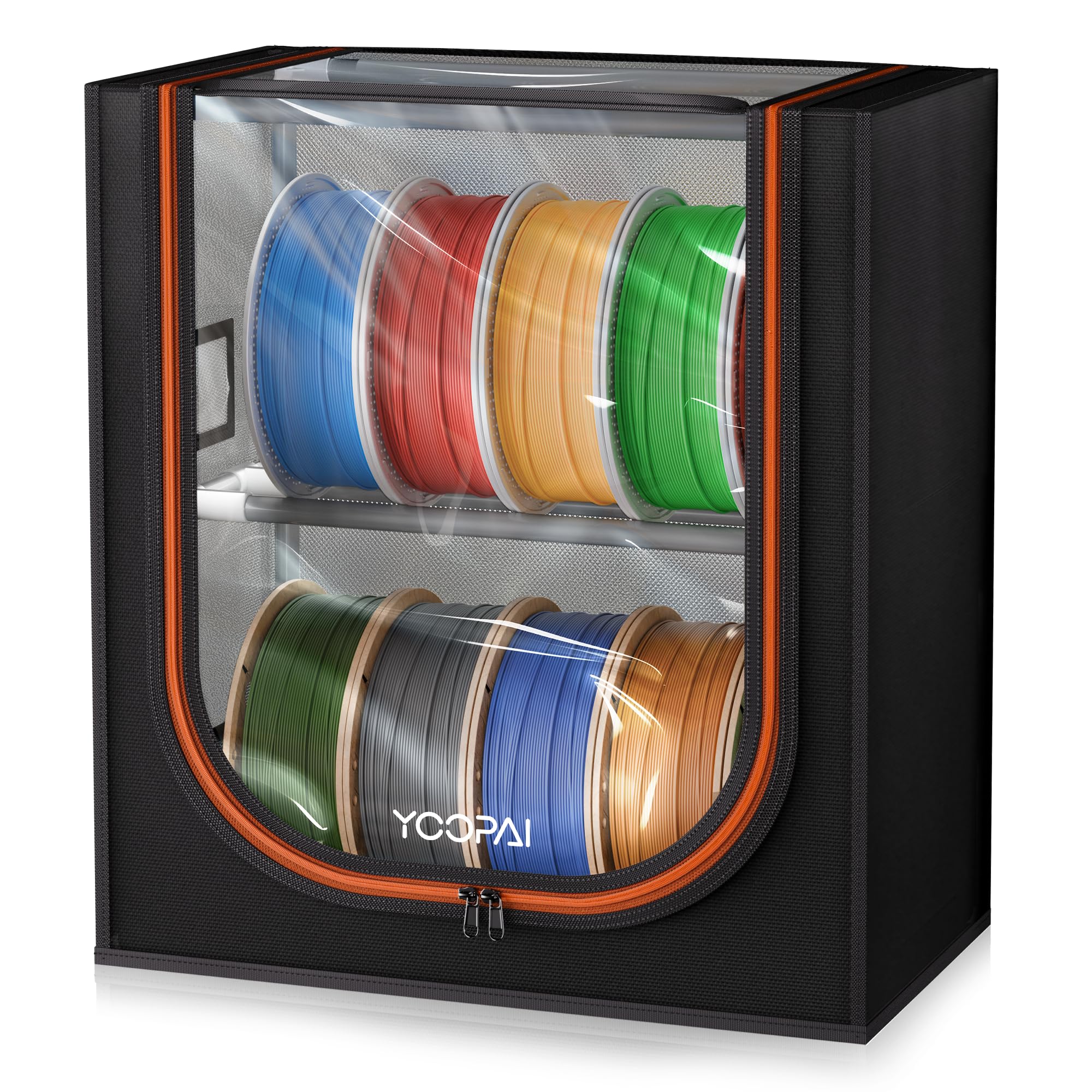 YOOPAI 3D Printer Filament Storage Box with Desiccants - 2 Tiers Metal Filament Storage Rack with Cloth Cover,Holds Up to 12 Rolls of Filaments - 3D