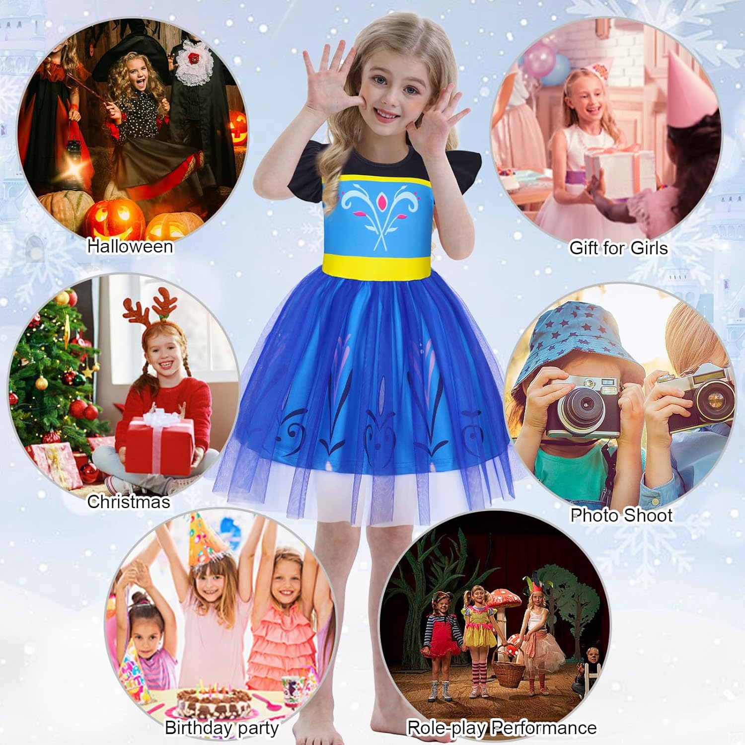 HenzWorld Princess Dress up for Girls Birthday Party Outfits Halloween Costumes for Kids Princess Costumes Tulle Tutu Dress