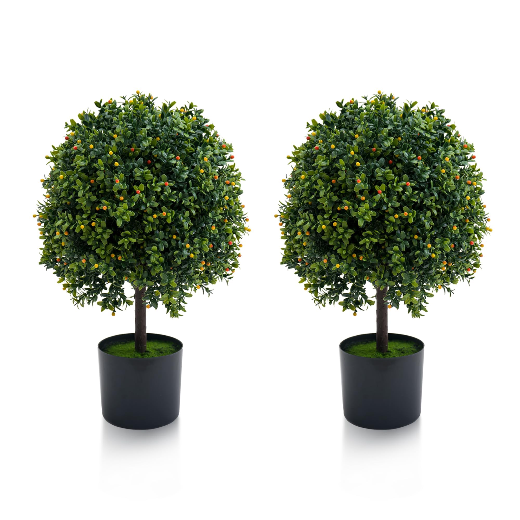 Aptliton Artificial Boxwood Topiary Ball Trees 50cm Faux Shrubs with Fruits in Sturdy Pots Realistic Low Maintenance Faux Greenery for Indoor Outdoor Home Garden Porch Decor,2 Pack