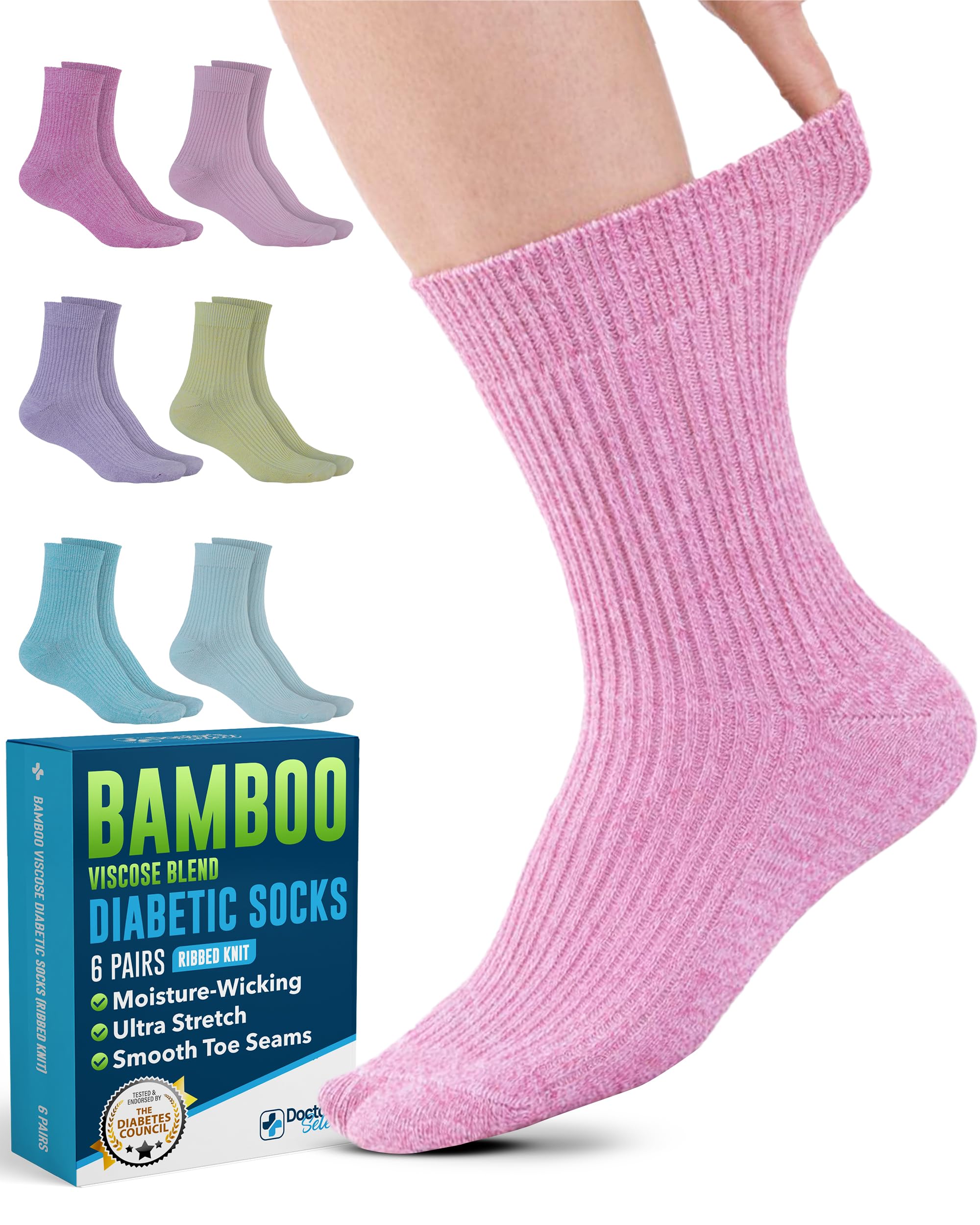 Bamboo Viscose Diabetic Socks for Women & Men - 6 Pairs Non Binding Viscose Bamboo Socks for Swollen Feet