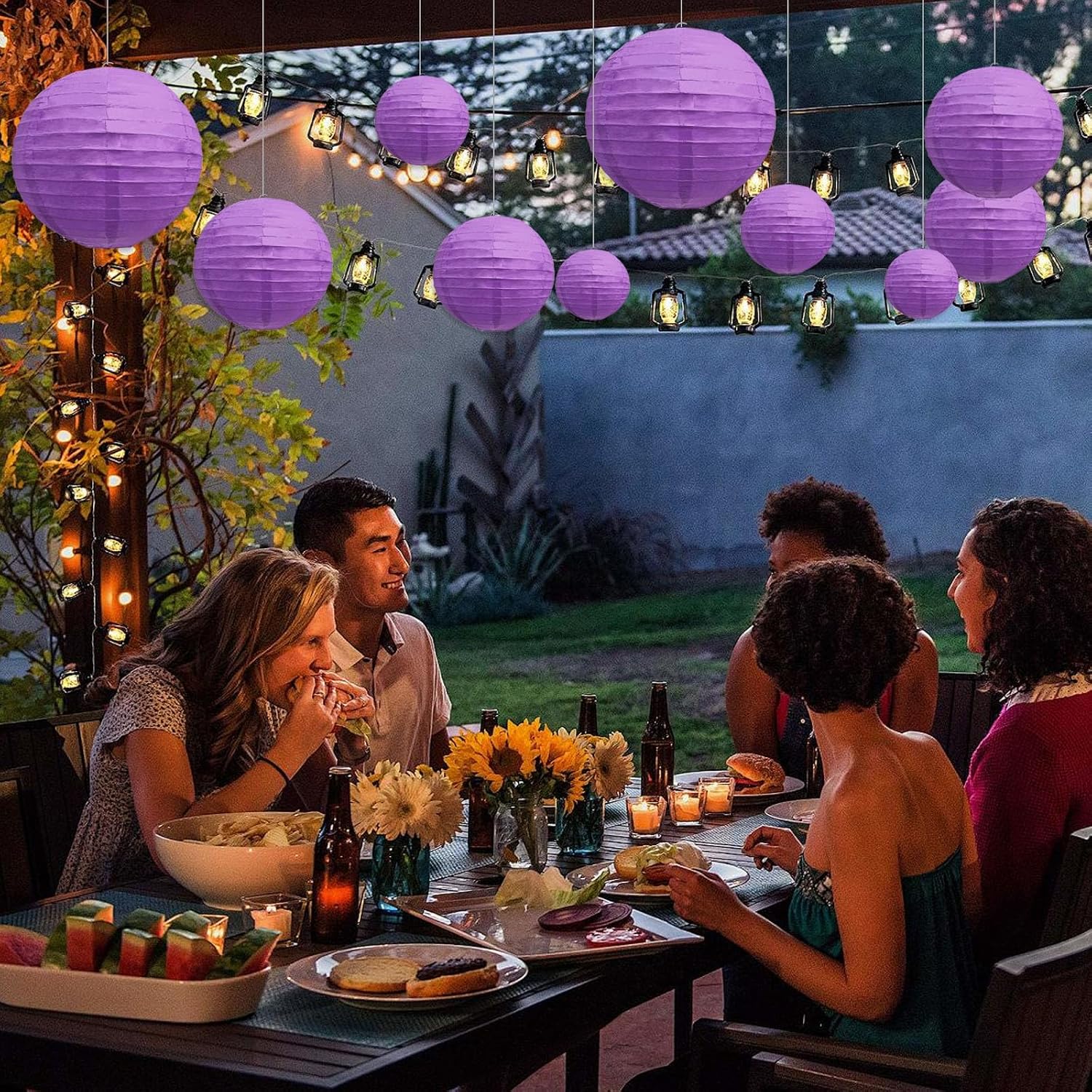 20Pcs Purple Paper Lanterns for Parties, 6” 8” 10” 12” Chinese Asian Hanging Round Paper Lanterns for Birthday Wedding Halloween Christmas Home Decor Party Decor