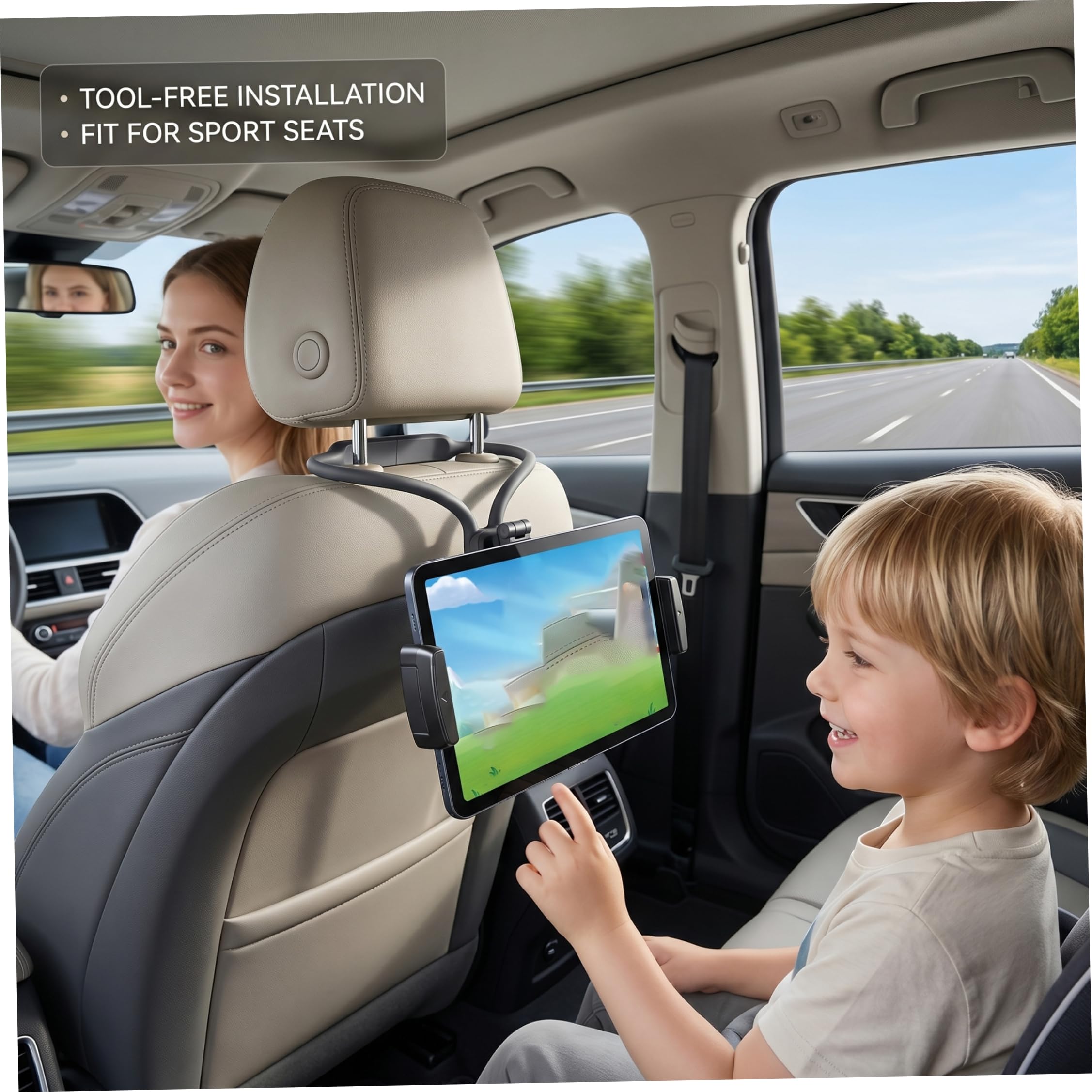Supporto per tablet per poggiatesta, supporto sicuro per tablet da auto con vista regolabile Installazione senza attrezzi Elementi essenziali per viaggi su strada per bambini in auto