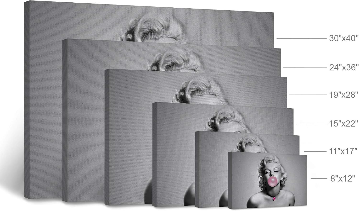 Smile Art Design Marilyn Monroe Pink Bubble Gum Black and White Canvas Print Pink Diamond Necklace Pop Art Horizontal Iconic Wall Art Marilyn Monroe Wall Decor Ready to Hang 12x8