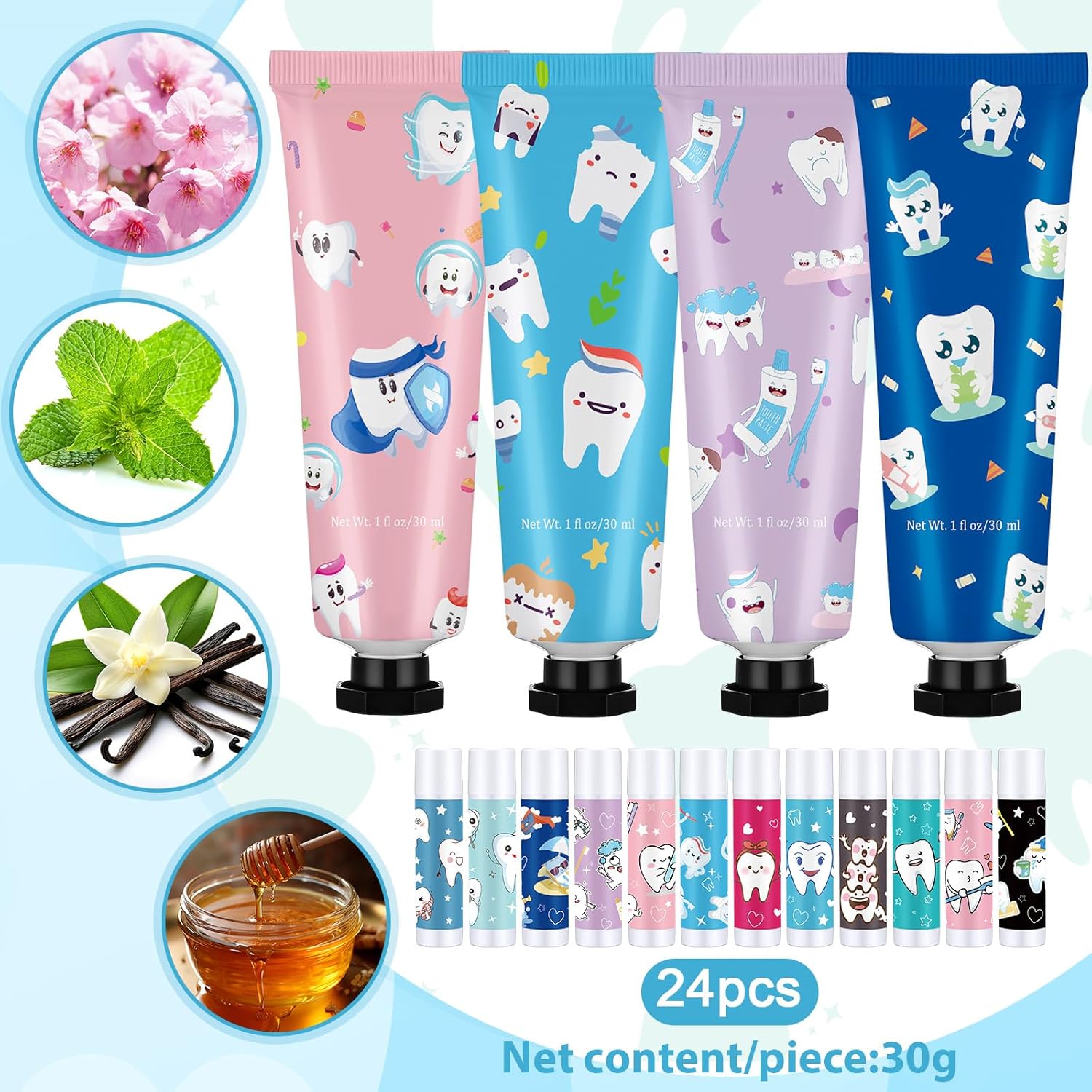 Loopeer 24 Sets Dental Hygiene Gifts Dental Assistant Graduation Gifts Hygienist Appreciation Gift Moisturizing Lip Balm Hand Cream Dentist Thank You Gift with Cards Organza Bags for Nurse Week