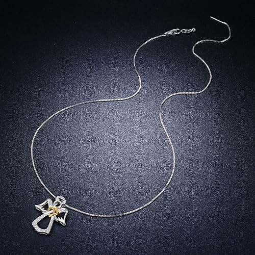 Miniatura 7 de Collar con colgante de ángel de la guarda de plata de ley 925 con circonita cúbica para mujer, joyería de corazón de oro rosa, regalos únicos