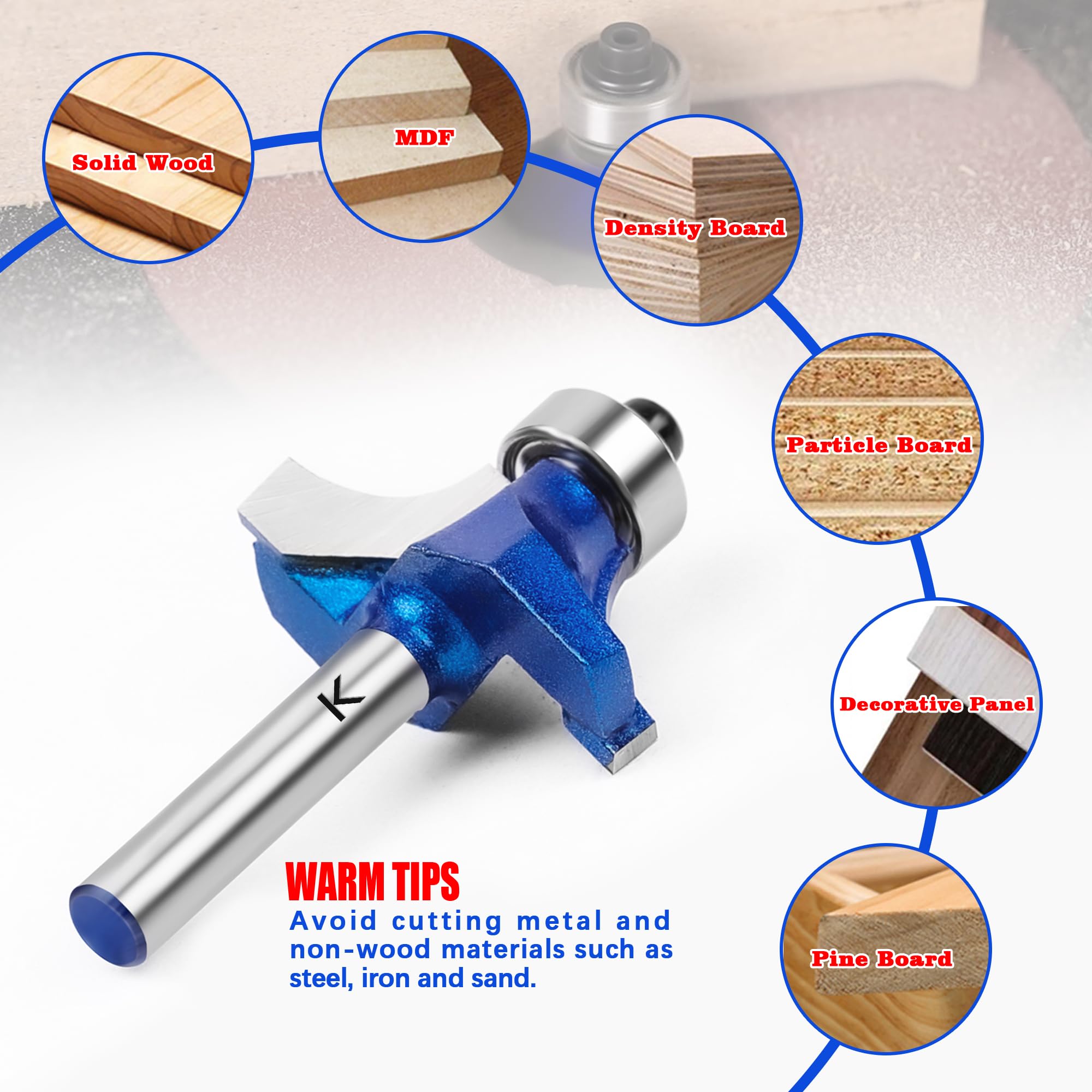 Roundover Router Bits - 6 Sizes for Woodworking -3