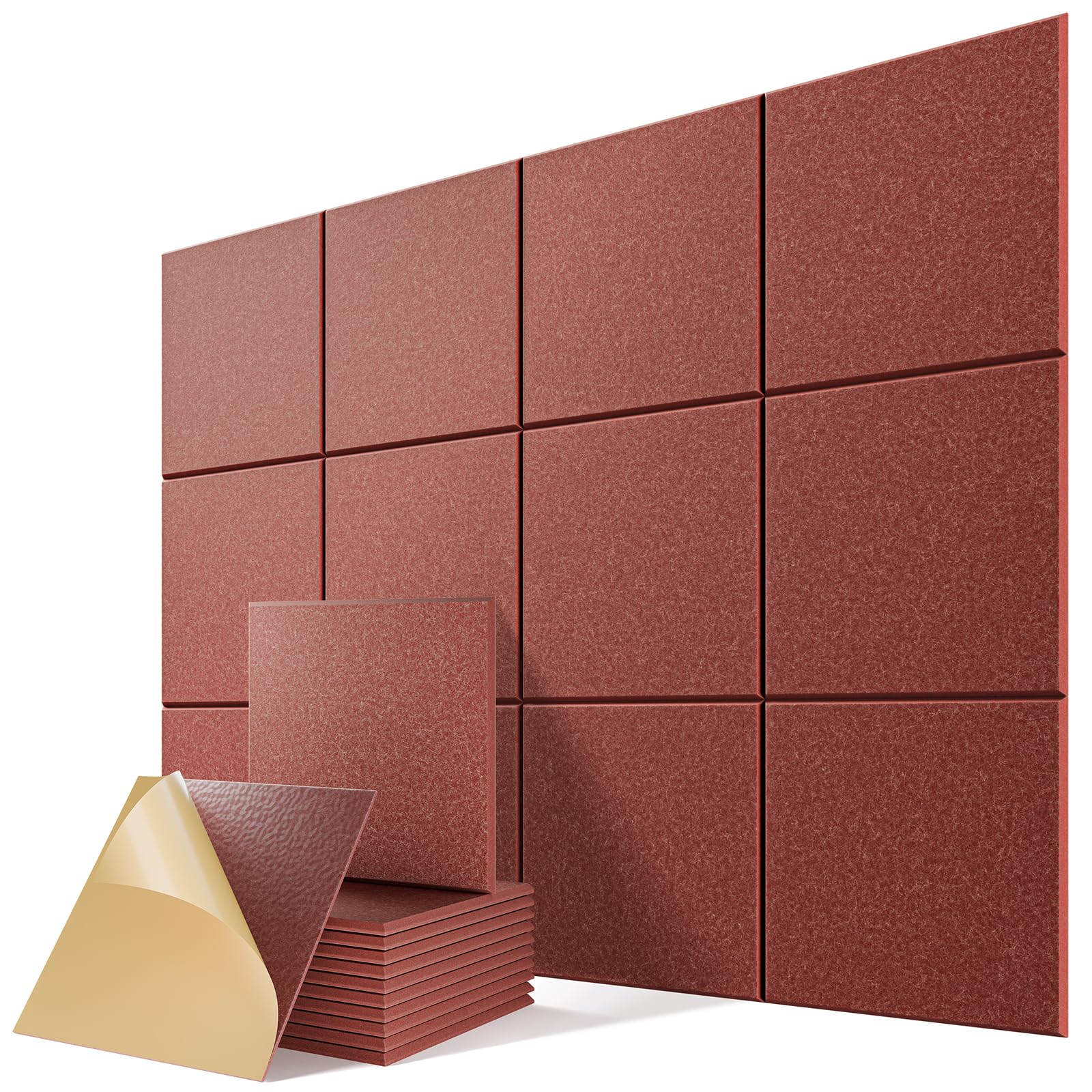 12 Pack Self-Adhesive Sound Proof Foam Panels for Walls 12"x12"x0.4"