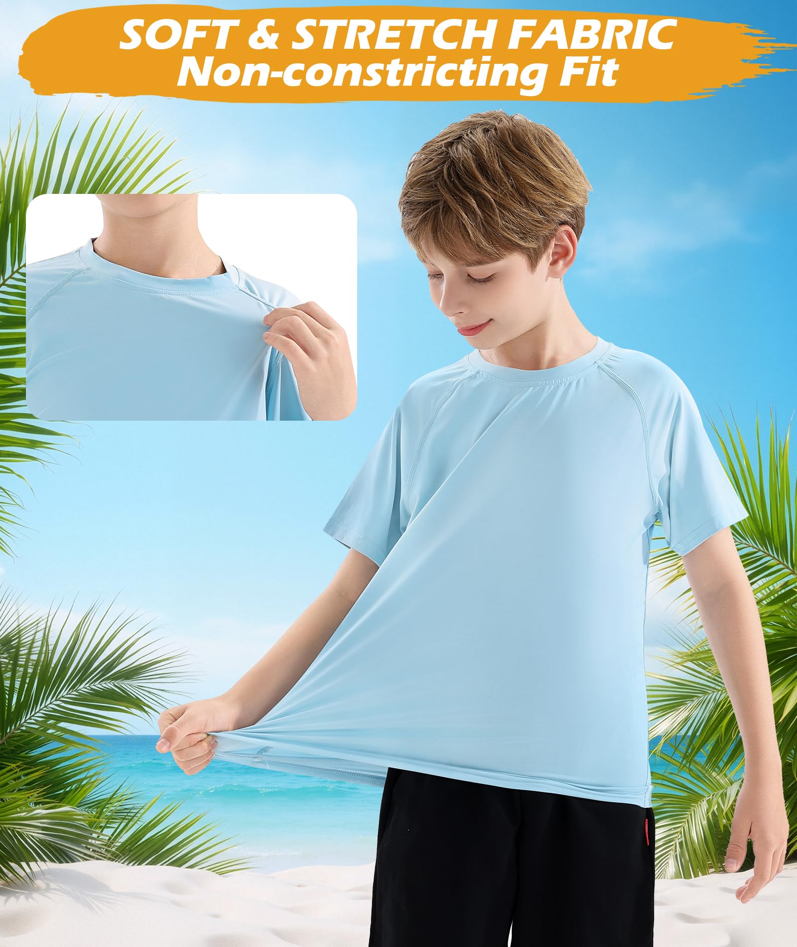 Zoofly 3 Stück Jungen Kurzarm Rashguard Shirt mit UPF 50+ Schutz Kinder UV Schwimmshirt Schnelltrocknend