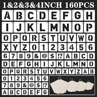 160Pcs Letter Stencils Set for Painting,4&3&2&1Inch Plastic Numbers Symbols Stencils Kit Reusable,Large Alphabet Interlocking Drawing Templates on Wood,Wall,Fabric,Sign,DIY Art Craft Project