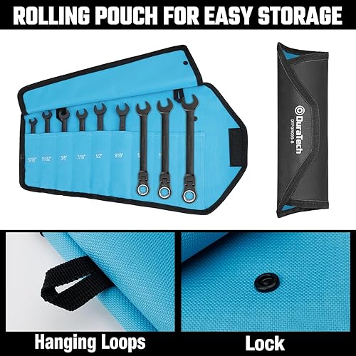 Miniatura 6 de DURATECH Juego de llaves de trinquete de cabeza flexible de 9 piezas, juego de llaves combinadas, 72 dientes, SAE, 516 pulgadas a 34 pulgadas,
