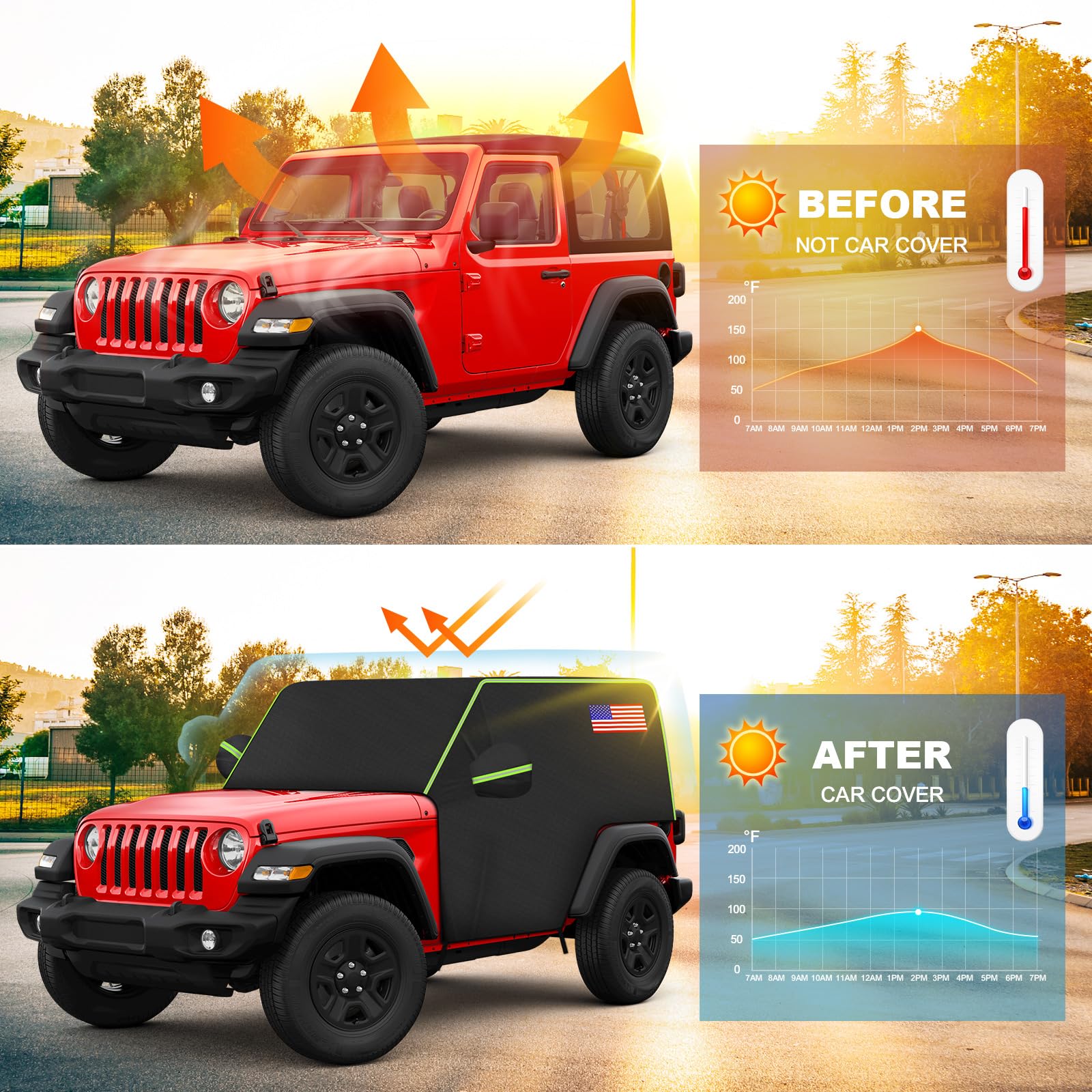 QUNSUNUS Cab Cover for Jeep JK JL 2 Door Car Half Cover with Cotton Liner and Straps Outdoor — view 6