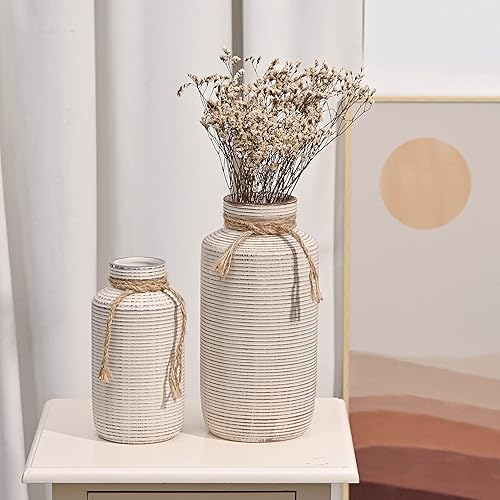 Miniatura 5 de TERESA'S COLLECTIONS Jarrón rústico de cerámica para decoración del hogar, jarrones decorativos de granja para chimenea, mesa, decoración de sala de