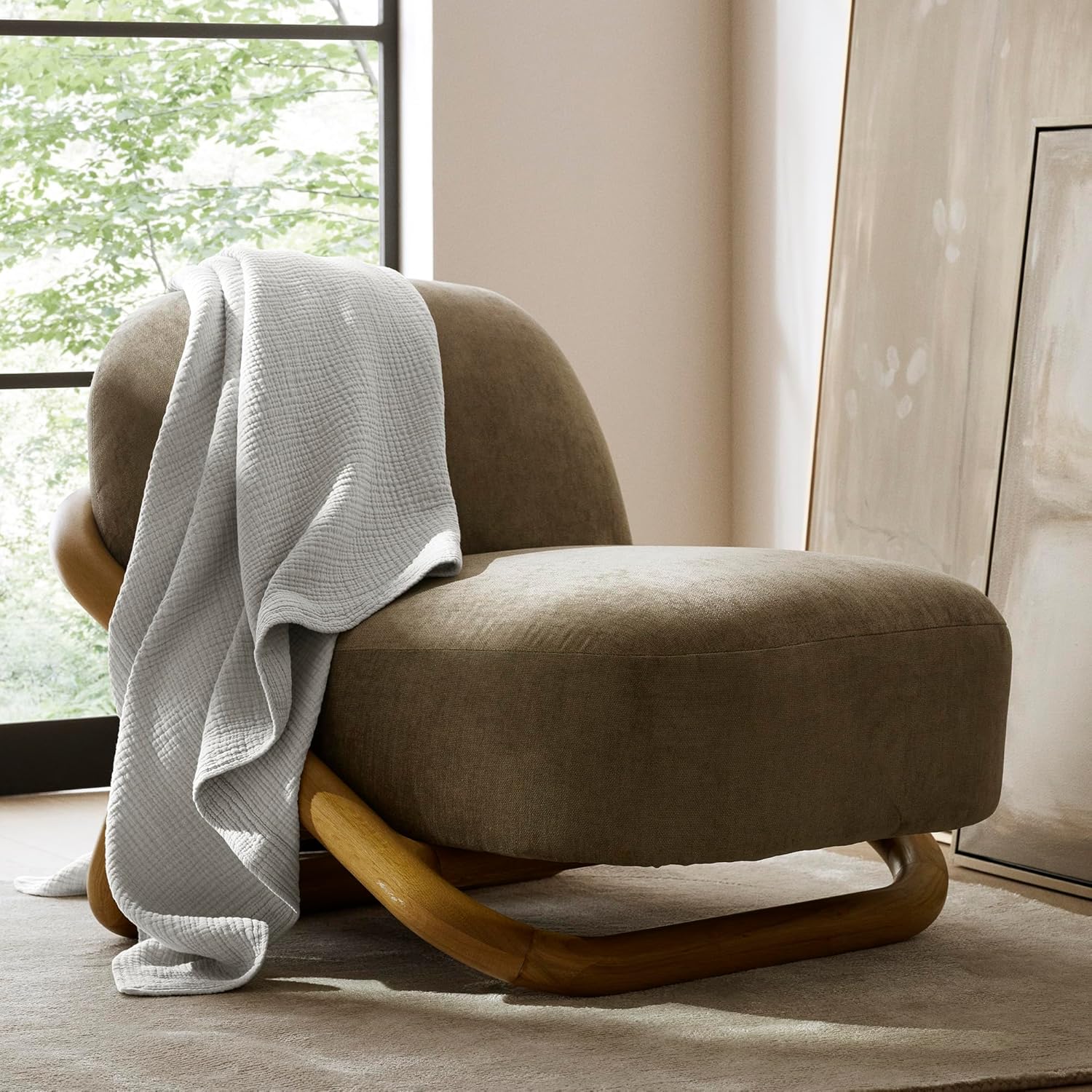 BOLL & BRANCH Dream Throw Blanket - One Size, Mist - Luxury 100% Organic Cotton - Soft, Lightweight and Breathable - Cloud-Like Touch - 50x70 Inches