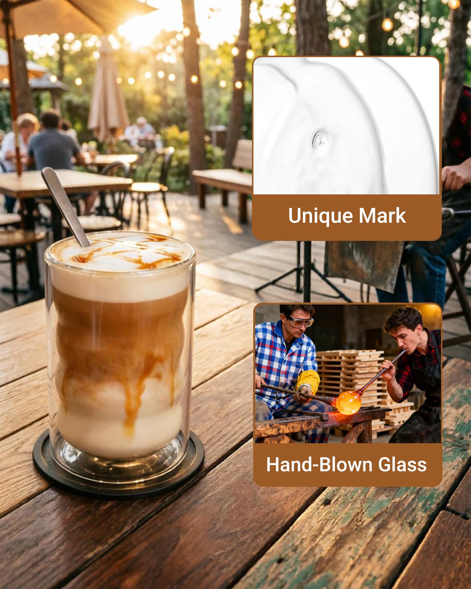 Podwójnie ścienne szklanki do kawy 350ml na latte macchiato, zestaw 2 sztuk | Odporne na gorąco i zimno, bez skraplania, wykonane ze szkła borokrzemowego, idealne do cappuccino, kawy oraz herbaty