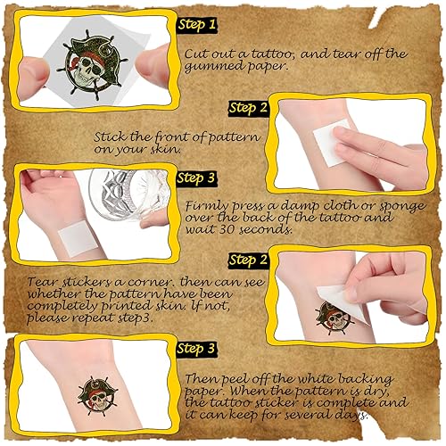 Miniatura 3 de Landhoow 240 tatuajes temporales de pirata para niños con purpurina a granel, tatuajes piratas, calcomanías para el cuerpo de pirata, disfraz de