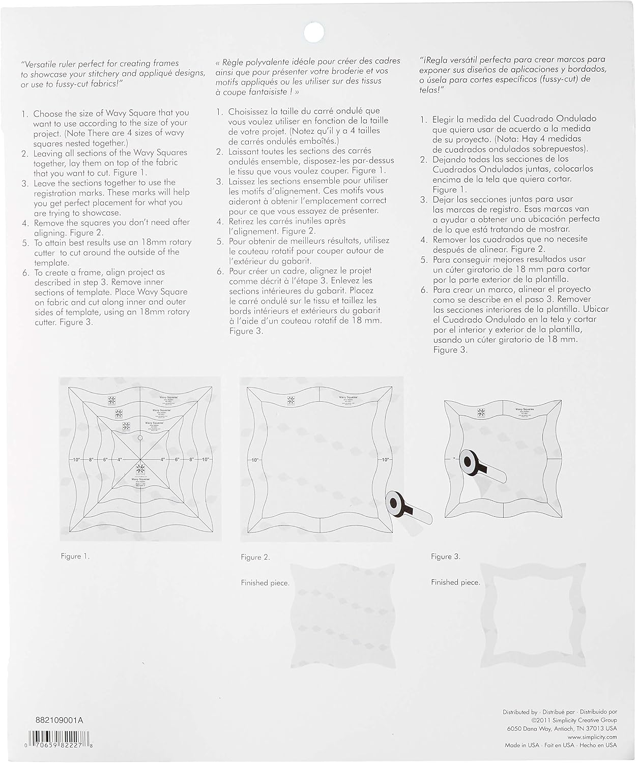 EZ Notions 109001A Ruler Wavy Squares Quilting Templates Tool Pack
