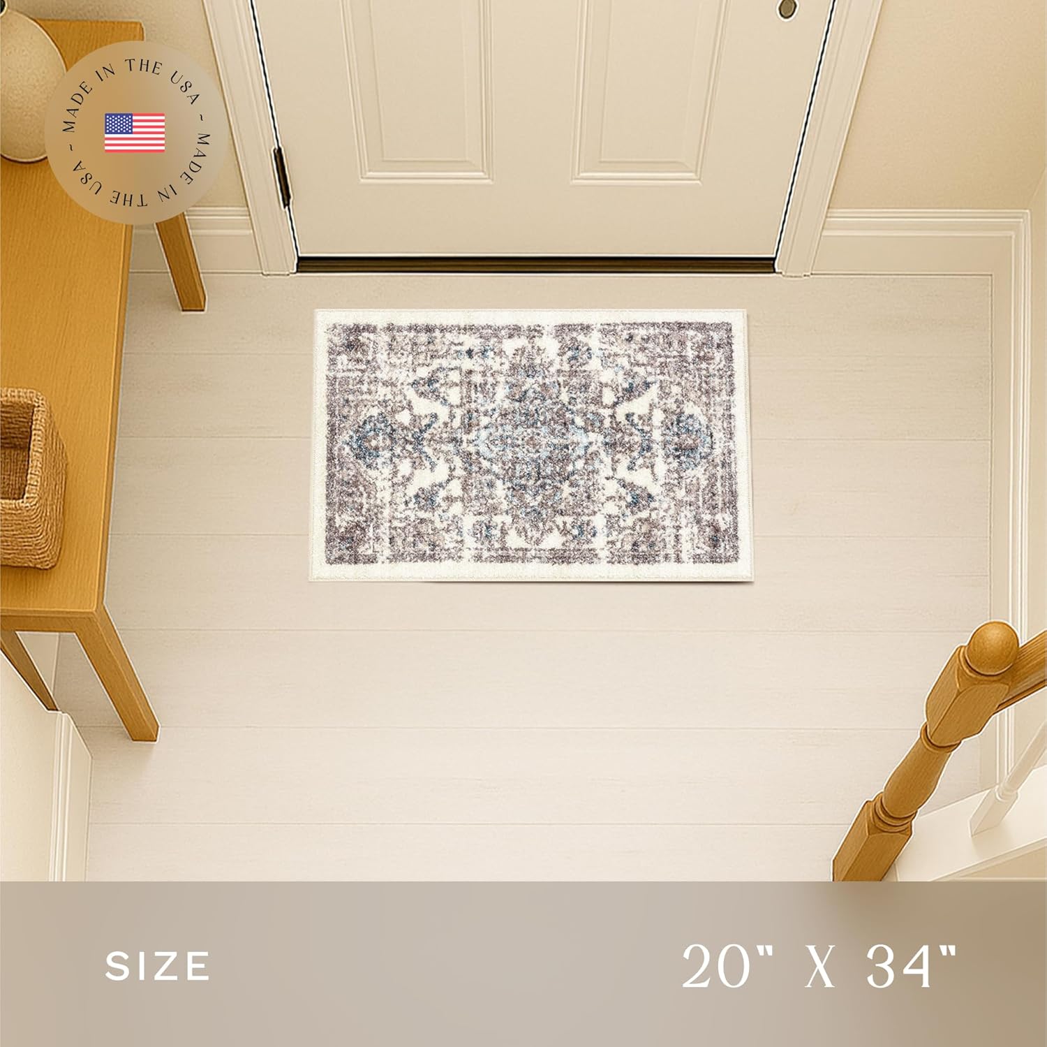 Maples Rugs Tapestry Farmhouse Area Rugs – Made in USA – Washable, Non Slip Indoor Carpet for Entryway, Foyer, Kitchen, and Bathroom, 1'8 x 2'10, Taupe/Grey