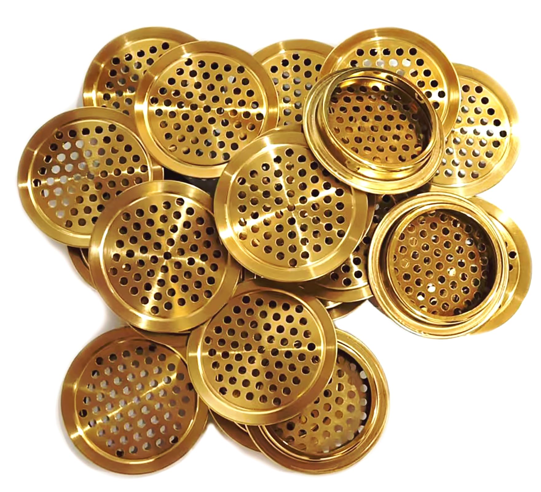 NIDETION Golden 53mm/2”Circular Soffit Vent, Stainless Steel Mesh Hole Louver, for Kitchen, Shoe Cabinet, Cabinet Wardrobe, Pet House, A Good Gift(Flat，10PCS)