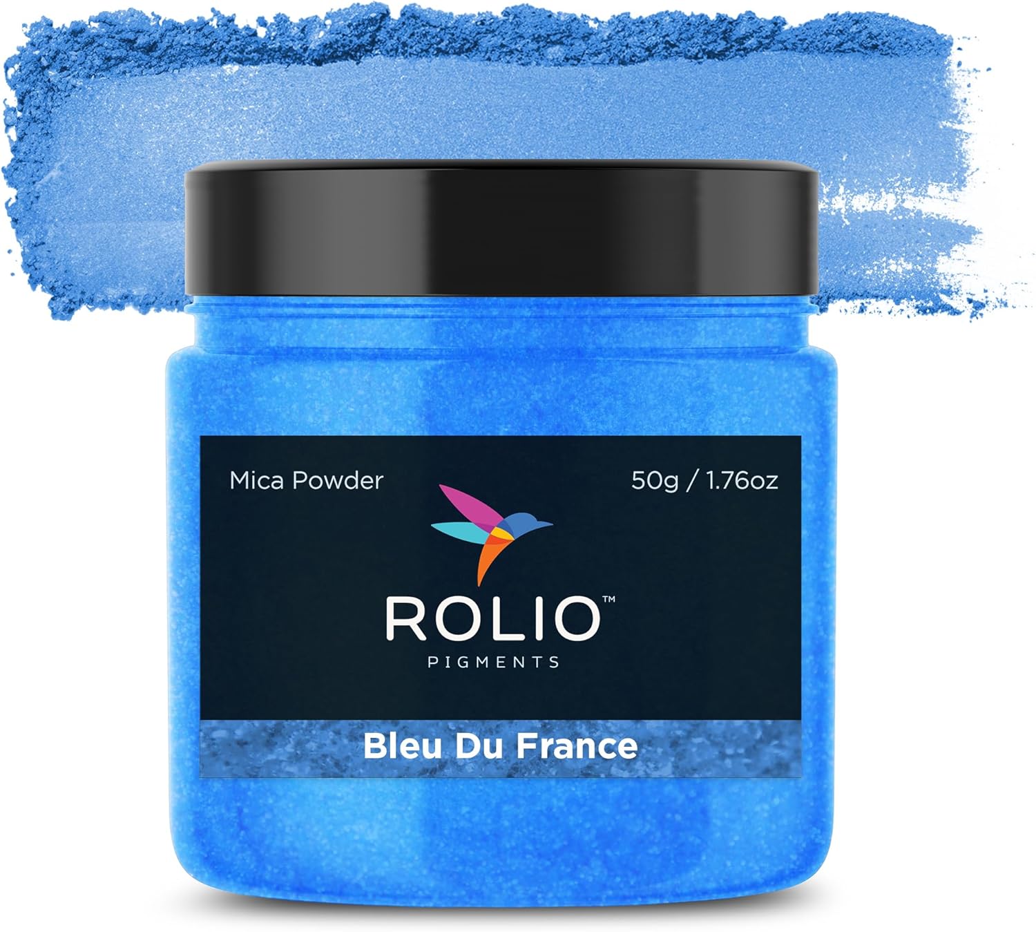 Rolio Premium Mica Powder - Bleu Du France (50G / 1.76oz) - 1 Jar of Blue Pigment Powder for Epoxy Resin, Dye, Soap Making, Nail Polish, Paint, Candle Making, Bath Bombs, Slime